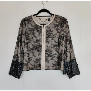 Black Label Chico's Collection Floral Lace Cutwork Moto Jacket Black Sz L